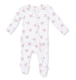 Angel Dear Bows & Hearts Rib Ruffle Back Footie