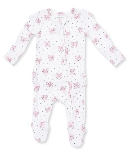 Angel Dear Bows & Hearts Rib Ruffle Back Footie