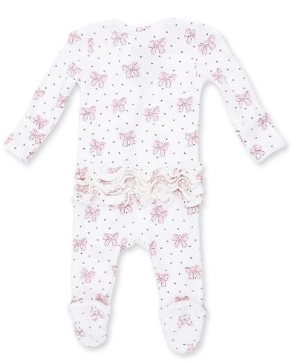 Angel Dear Bows & Hearts Rib Ruffle Back Footie