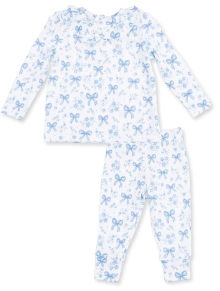 Angel Dear Blue Bows/Flowers Rib Legging Set