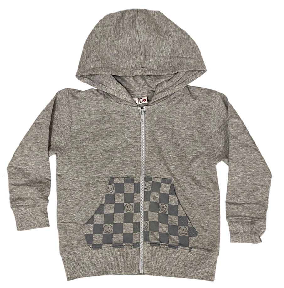 Mish Grey Check Smile Infant Zip Hoodie