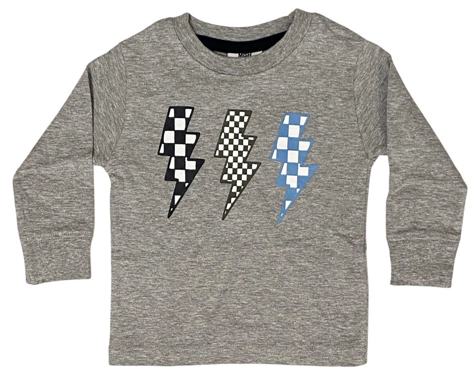 Mish Grey Check Bolts LS Tee