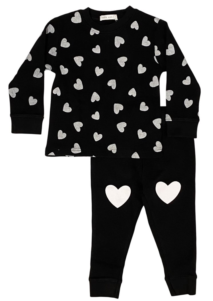 Little Mish Scattered Hearts Blk Thermal Tod Set