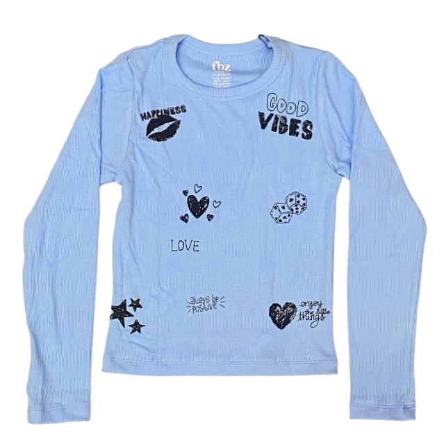 FBZ  Lt Blue Good Vibes Ribbed Top