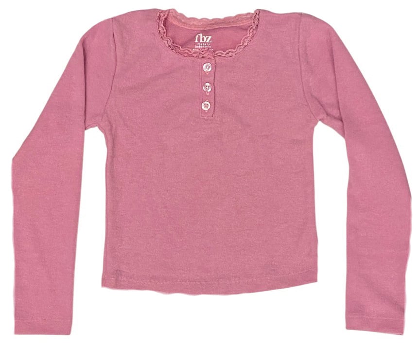 FBZ  Misty Pink Hacci Lace Trim Henley