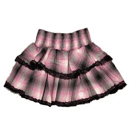 FBZ Pink/Blk Lace Trim Plaid  Skirt
