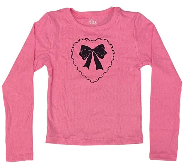 FBZ  Pink Heart Bow Ribbed Top