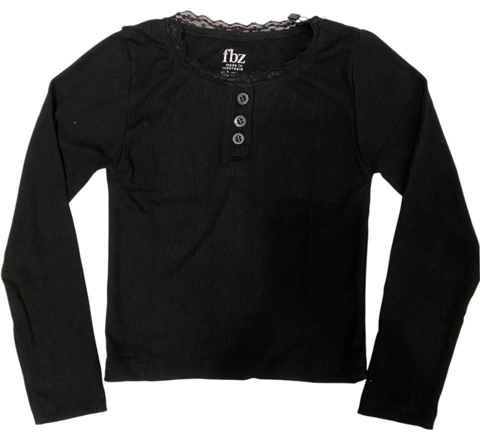 FBZ  Black Lace Trimmed Henley