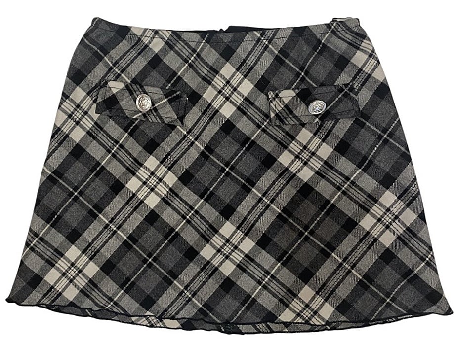 FBZ Blk/Wht Silver Button Plaid  Skirt