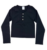 Suzette Black Seamless Rib Henley L/S Top