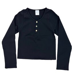 Suzette Black Seamless Rib Henley L/S Top