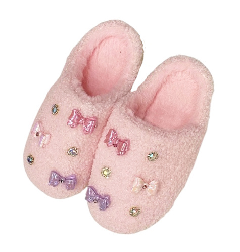 Bari Lynn Pink  Sparkle Bow Charm Slippers