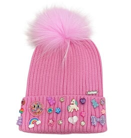 Bari Lynn Pink Charm Pom Pom Hat