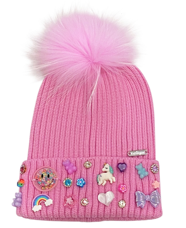 Bari Lynn Pink Charm Pom Pom Hat