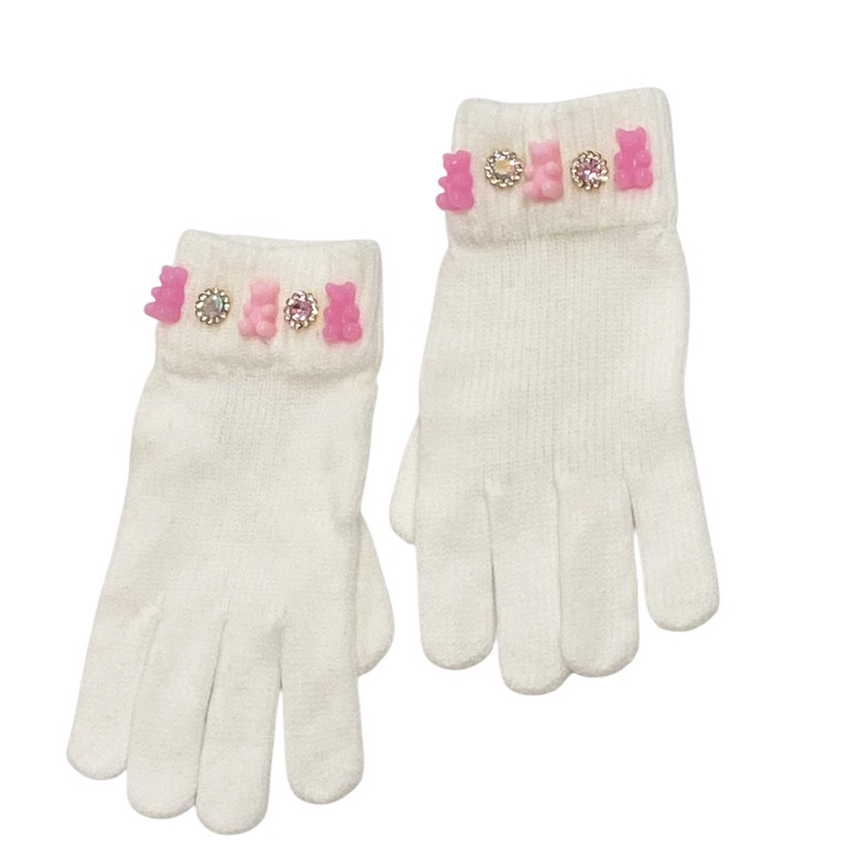 Bari Lynn White Gummy Bear Charm Gloves