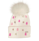 Bari Lynn White Gummy Bear Charm Pom Pom Hat
