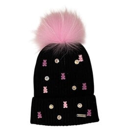 Bari Lynn Black Gummy Bear Charm Pom Pom Hat