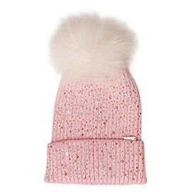 Bari Lynn Lt Pink Rhinestone Pom Pom Hat