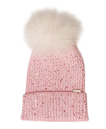 Bari Lynn Lt Pink Rhinestone Pom Pom Hat