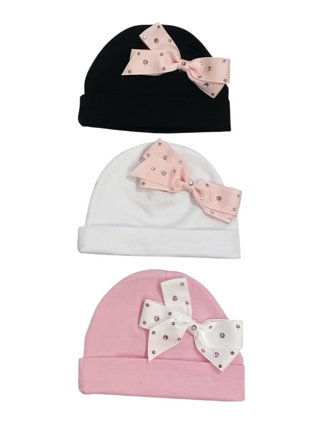 Bari Lynn Cotton Hat with Large Rhinestone Bow