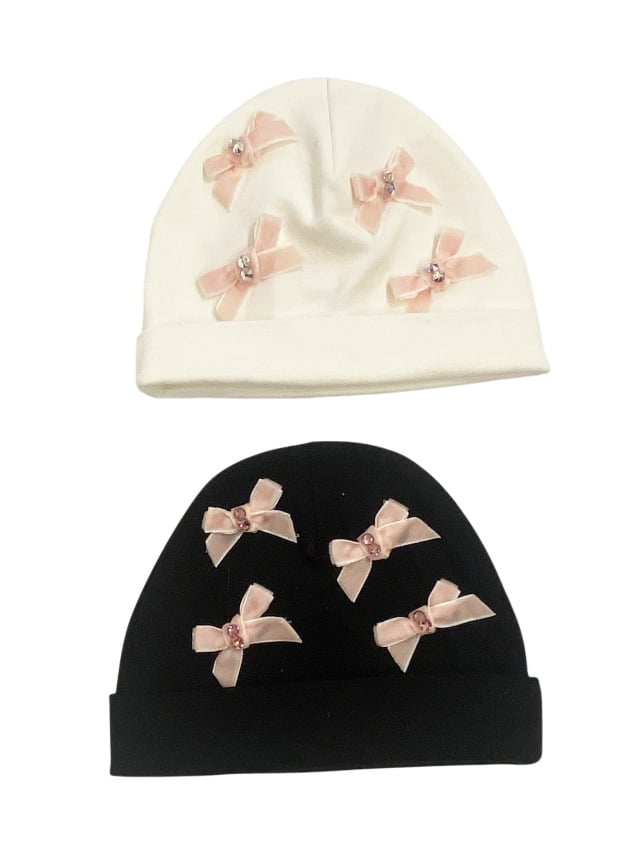 Bari Lynn Cotton Hat with Pink Velvet Bows