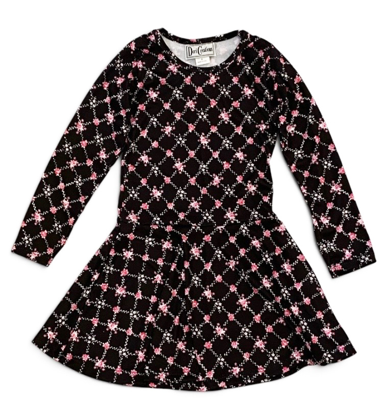 Dori Pink Diamond Roses LS Dress