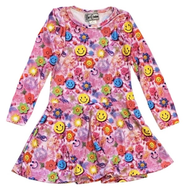 Dori Pink Tie Dye Smiles LS Dress