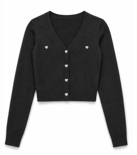 Theme Black Rhinestone Heart Cardigan