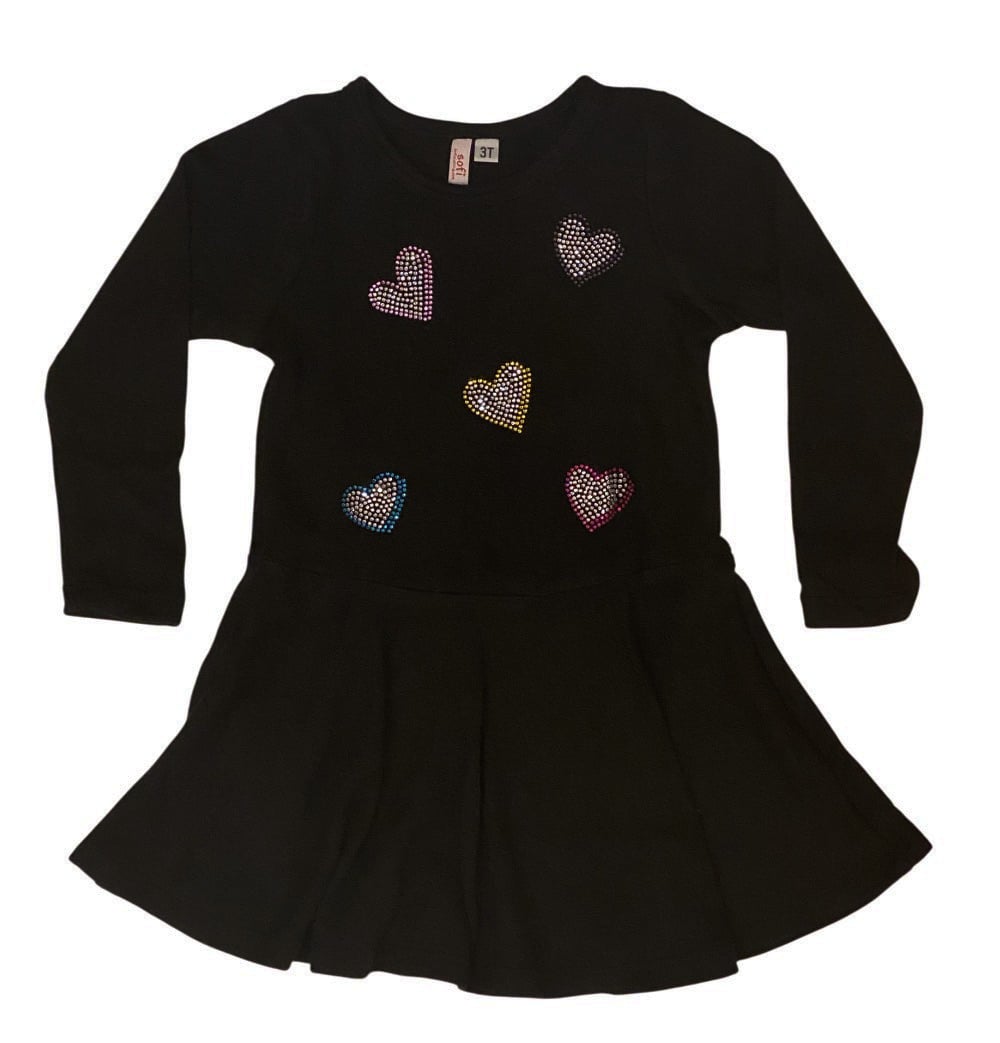 Sofi Black Soft Hacci Hearts Toddler Dress