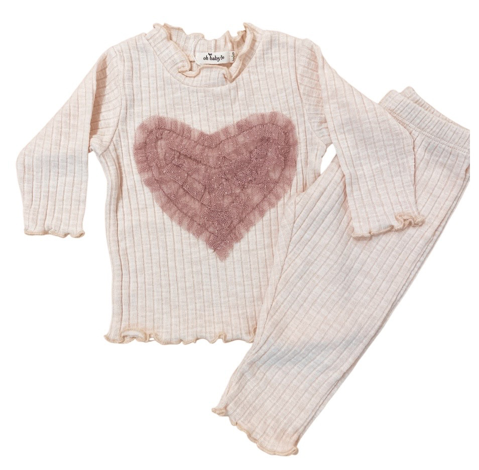Oh Baby Natural Ruffle Heart Set