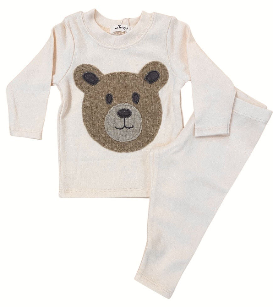 Oh Baby Vanilla Cable Knit Bear Set