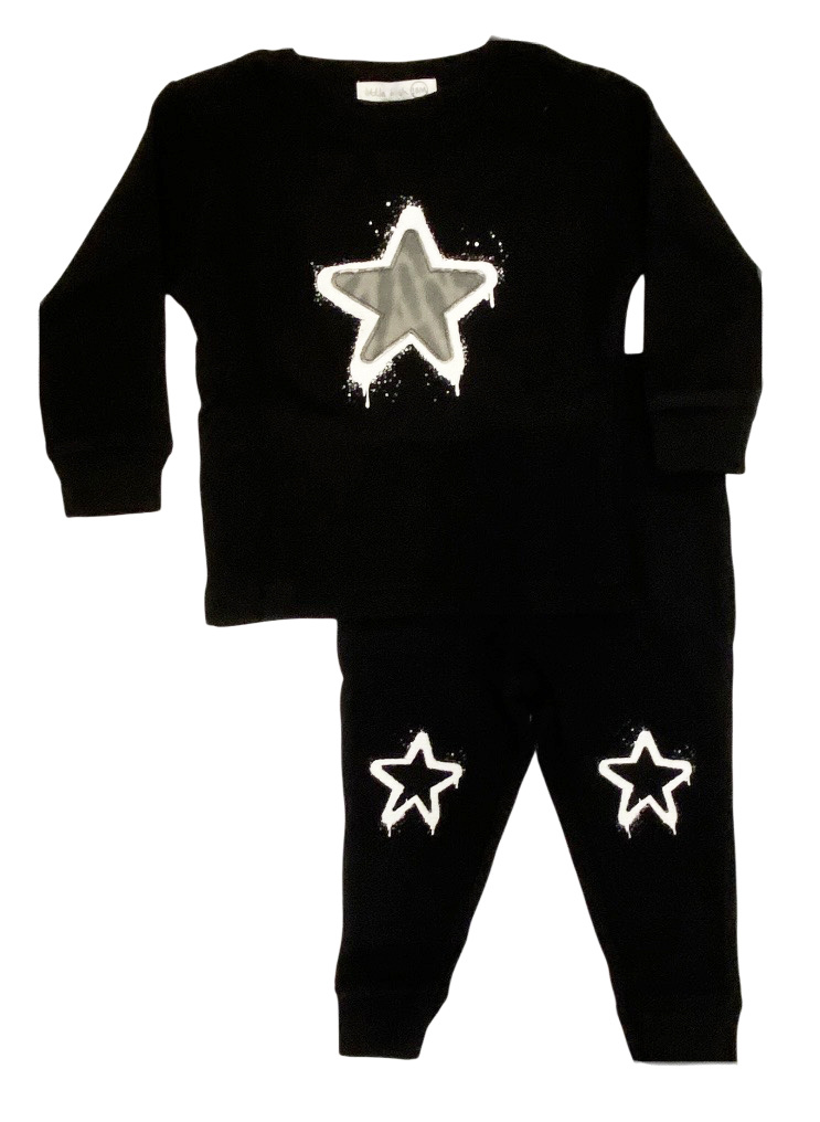 Little Mish Drip Star Blk Thermal Infant Set