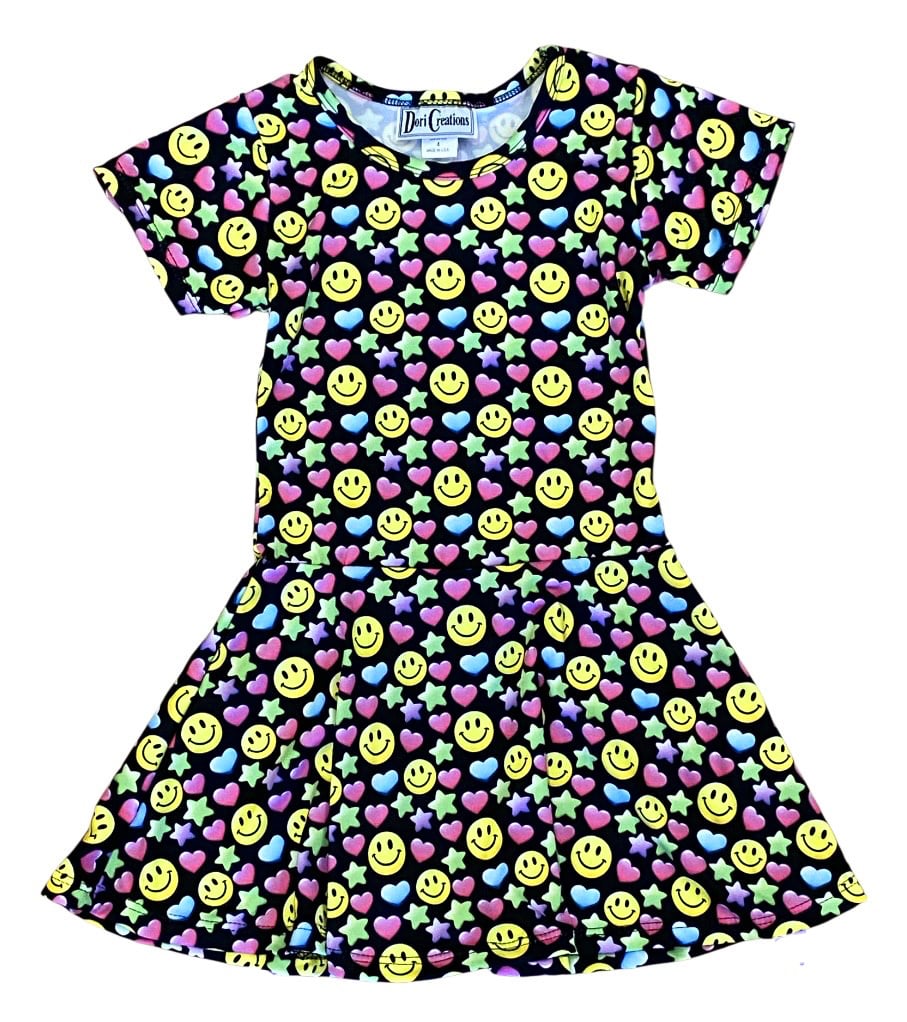Dori Blk Smiley Star Heart Dress