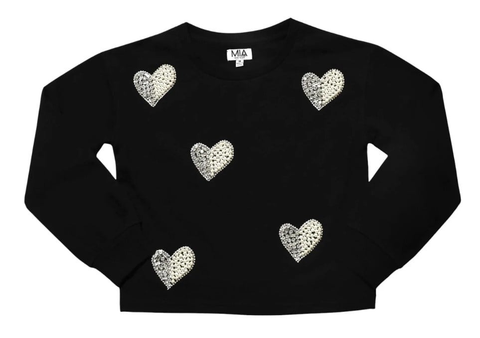 Mia New York Black Rhinestone/Pearl Heart Sweatshirt