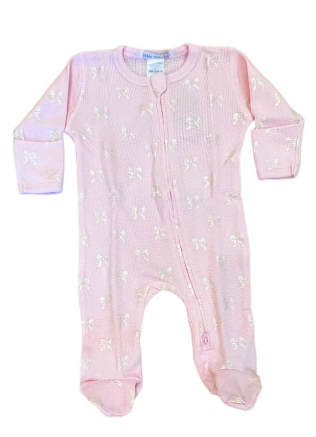 Little Mish Pink Iridescent Bows Thermal Footie