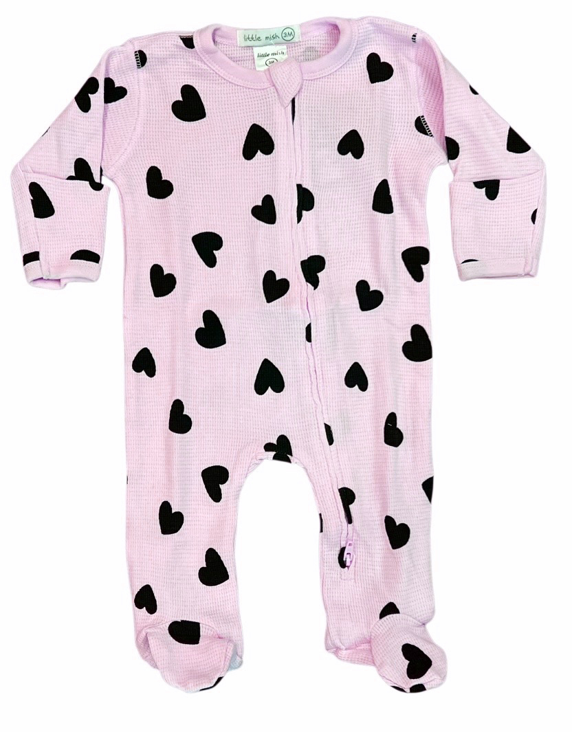 Little Mish Scattered Hearts Pink Thermal Footie