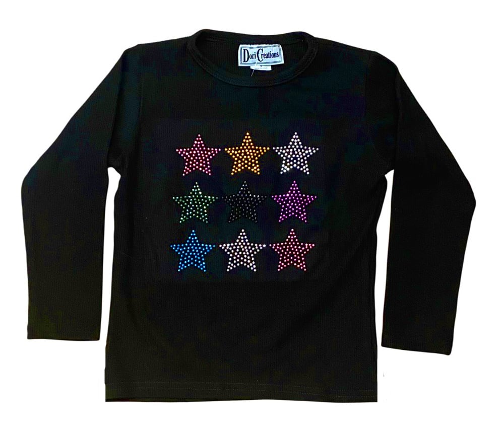 Dori Black Studded Stars LS Ribbed Top
