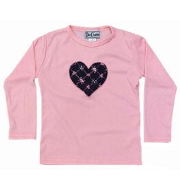 Dori Pink Diamond Roses Heart LS Ribbed Top