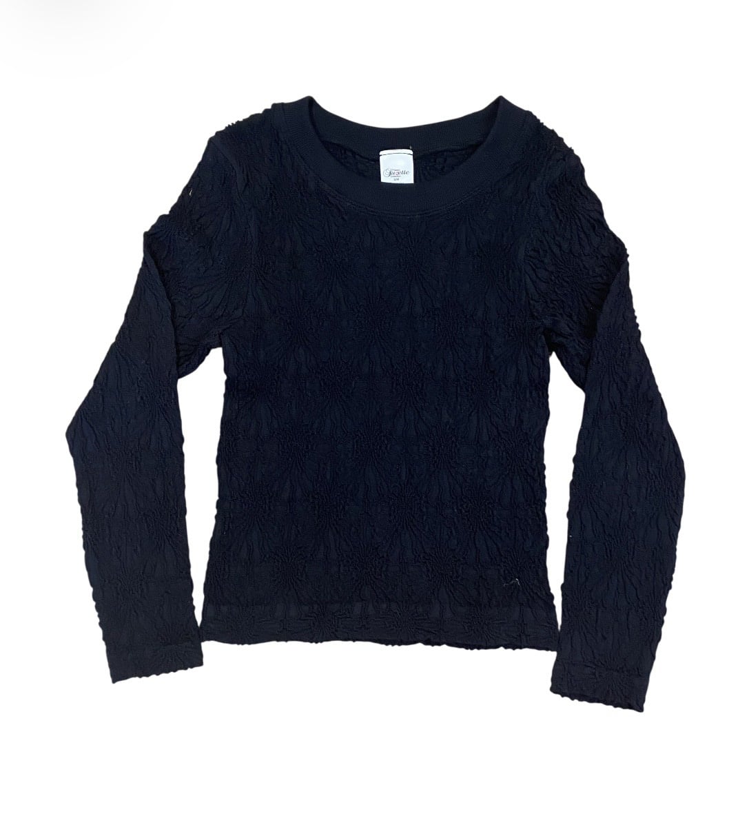 Suzette Black Smocked Ribbed L/S Top