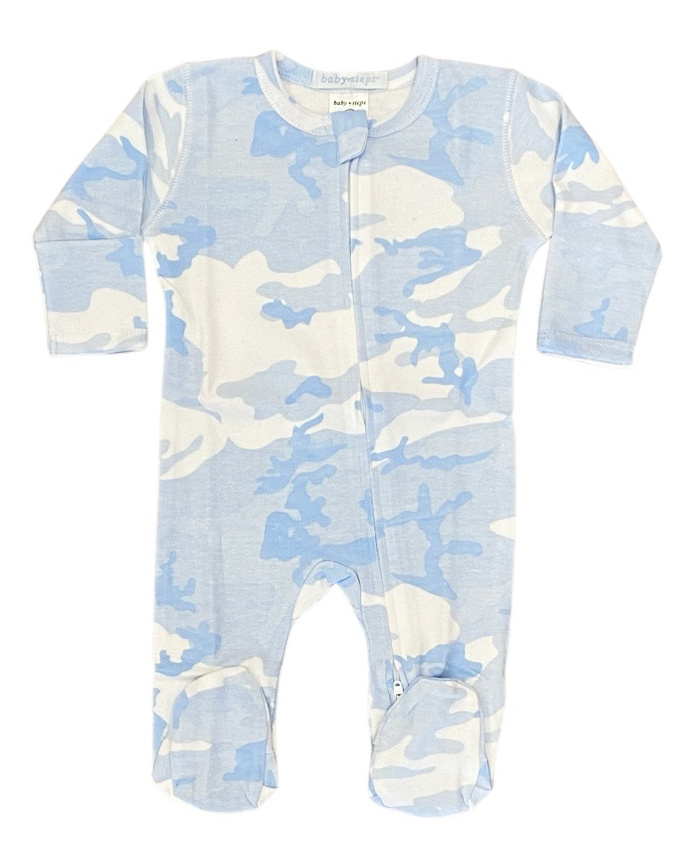Baby Steps Lt Blue Camo Footie