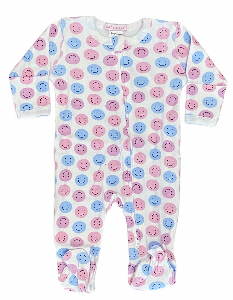 Baby Steps Pink Smiley Dot Footie