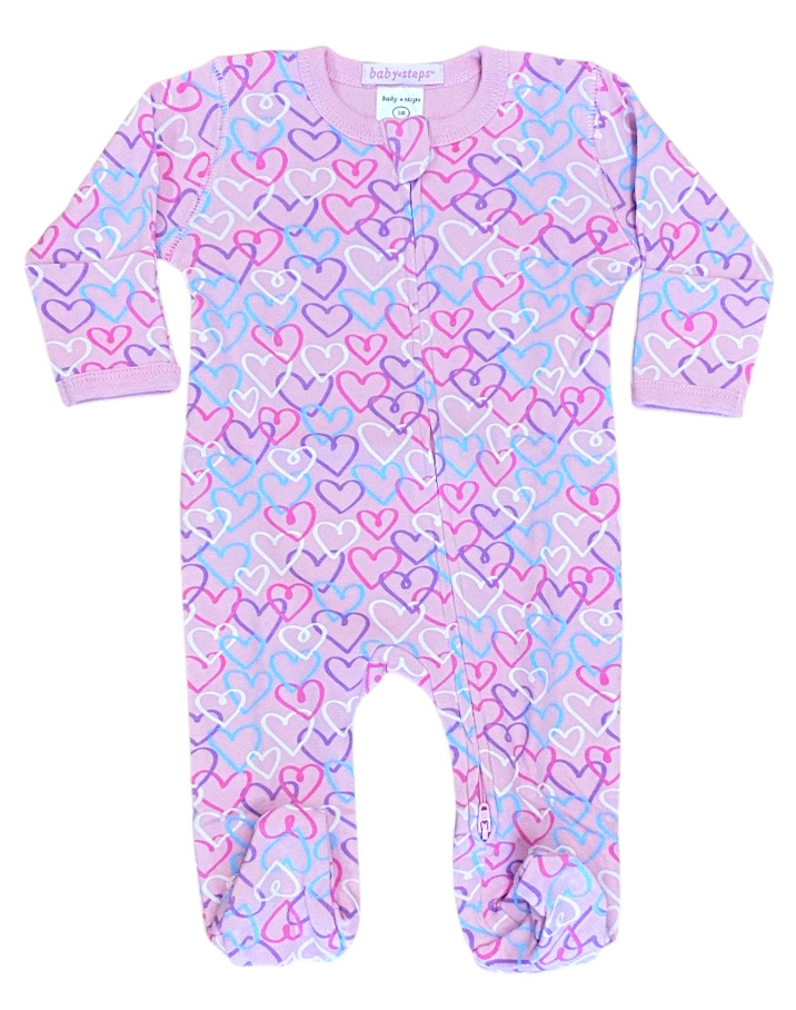 Baby Steps Pink Graffiti Heart Footie