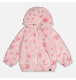 Deux par Deux Pink Jacquard Hearts Fur Jacket