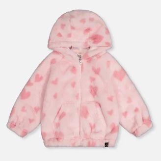 Deux par Deux Pink Jacquard Hearts Fur Jacket