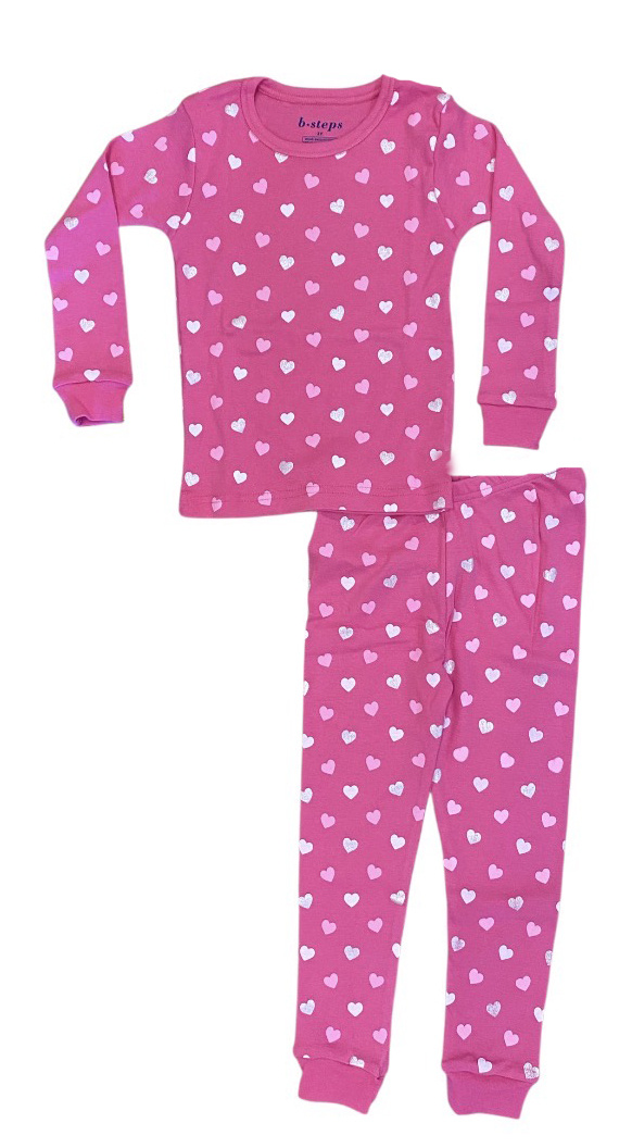 Baby Steps Hot Pink Glitter Hearts Infant PJ Set