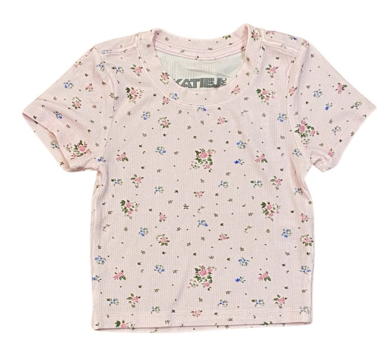 KatieJ NYC Pink Floral Livi Rib SS Tee
