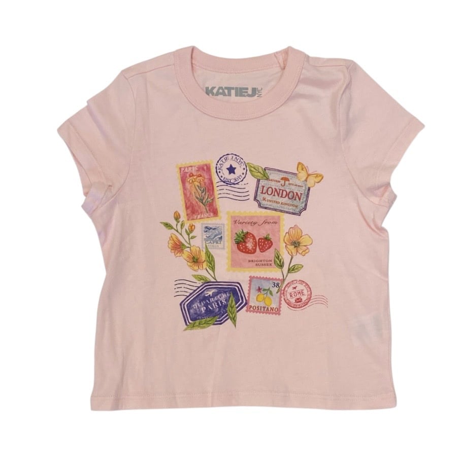 KatieJ NYC Pink Floral Stamps SS Tee
