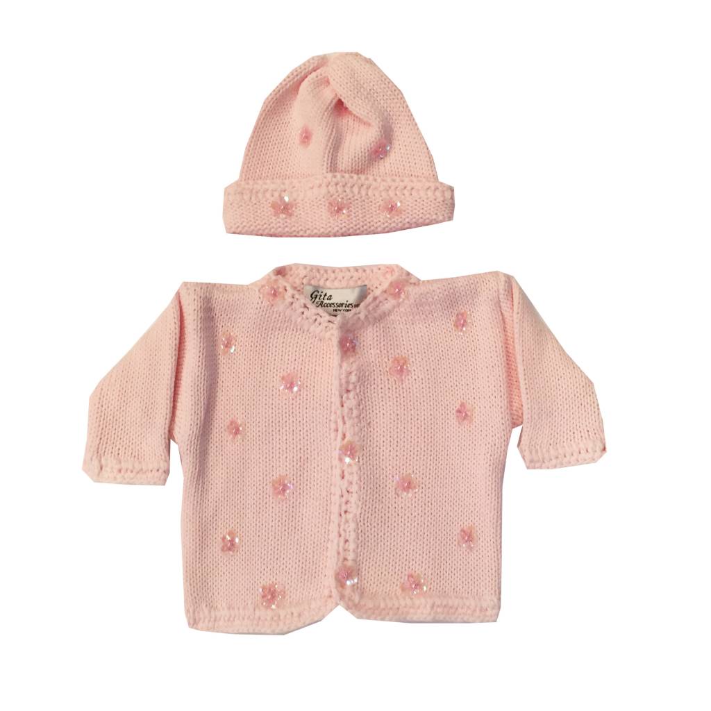 Gita Pink Sequin Flower Sweater with Hat