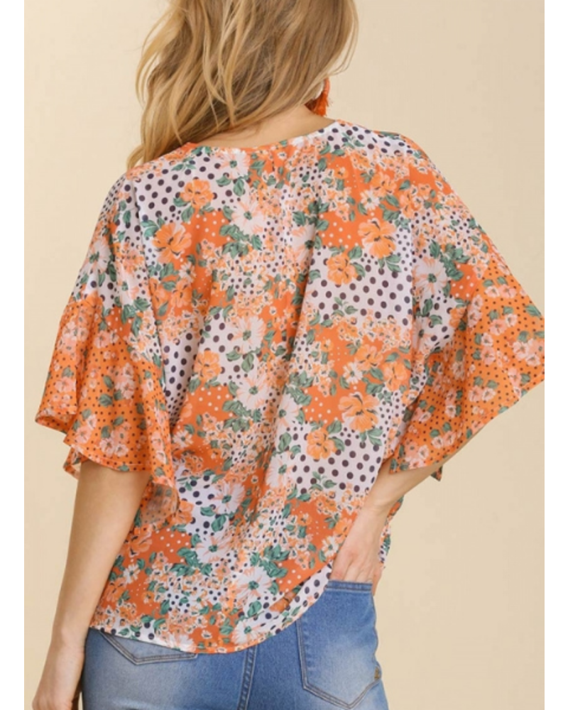 Flowers & Dots V-Neck Top