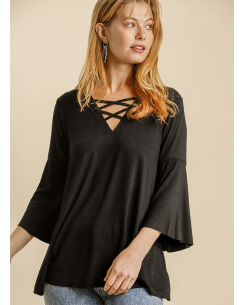 Criss Cross Bell Sleeve Top